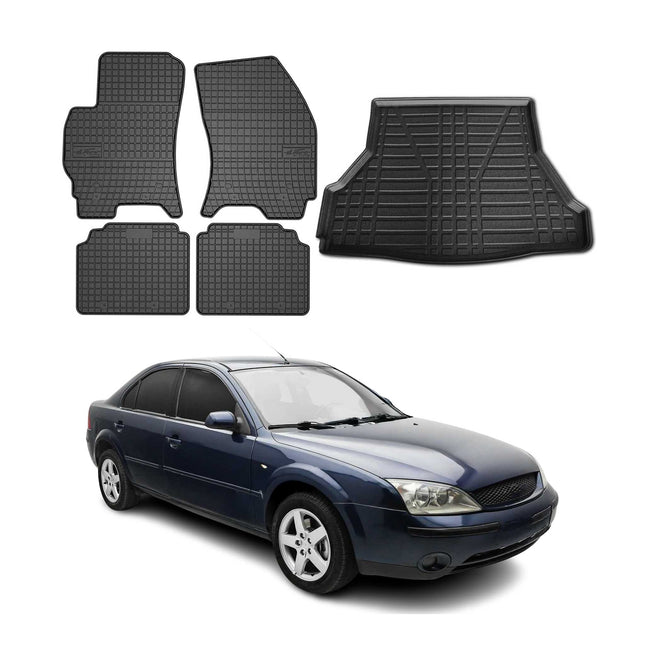 Fußmatten & Kofferraumwanne Set für Ford Mondeo mk3 2000-2007 Gummi Schwarz 5x
