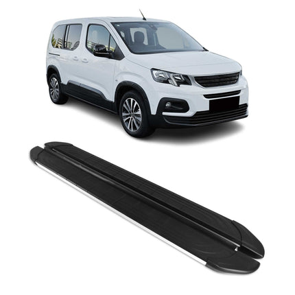 Seitenschweller Trittbretter für Peugeot Rifter 2018-2026 Kombi L2 Silber 2 tlg