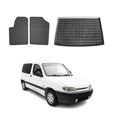 Fußmatten & Kofferraumwanne Set für Peugeot Partner 1996-2008 Gummi Schwarz 3x