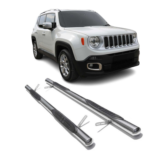 Edelstahl Trittbretter Schwellerrohre für Jeep Renegade SUV 2014-24 Silber 2 tlg