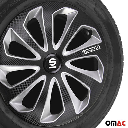 Radkappen Radzierblenden Sparco Sicilia 15" Zoll Auto Schwarz Carbon Silber 4x