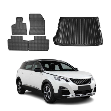 Fußmatten & Kofferraumwanne Set für Peugeot 5008 2017-2024 Gummi TPE Schwarz 5x