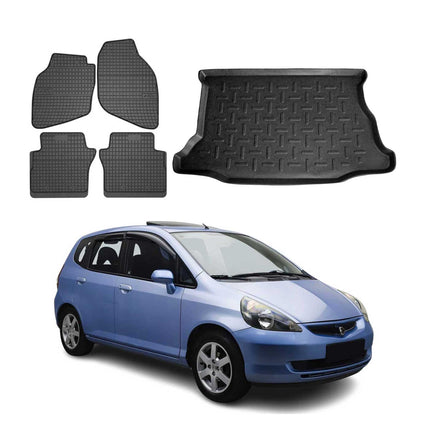 Fußmatten & Kofferraumwanne Set für Honda Jazz 2001-2008 Gummi TPE Schwarz 5x