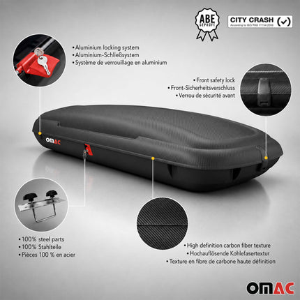 OMAC Dachbox Dachkoffer Gepäckbox 480 Liter Carbonlook Abschließbar Autobox TÜV