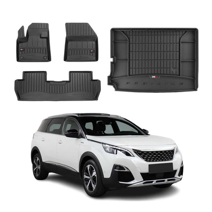 OMAC Fußmatten & Kofferraumwanne Set für Peugeot 5008 2017-2024 Gummi Schwarz 4x