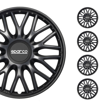 Radkappen Radzierblenden Sparco Roma 15" Zoll Auto Abdeckung Set Grau Schwarz 4x