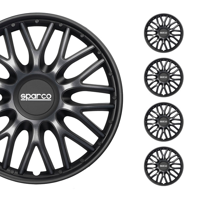 Radkappen Radzierblenden Sparco Roma 15" Zoll Auto Abdeckung Set Grau Schwarz 4x