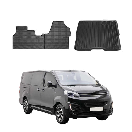 Fußmatten & Kofferraumwanne Set für Citroen Jumpy 2016-2026 Gummi Schwarz 3x