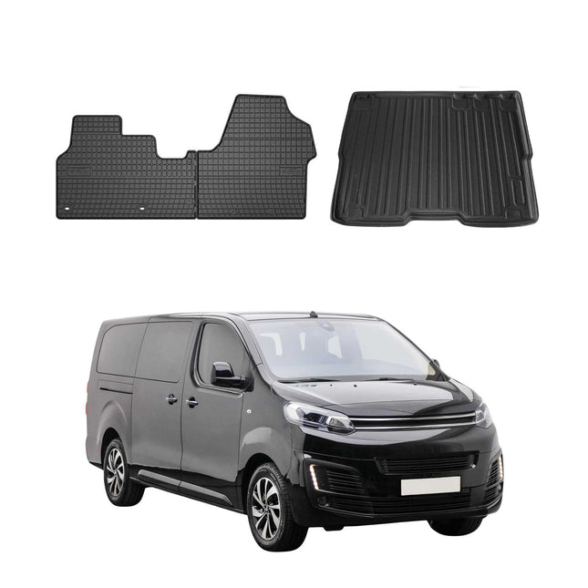 Fußmatten & Kofferraumwanne Set für Citroen Jumpy 2016-2026 Gummi Schwarz 3x