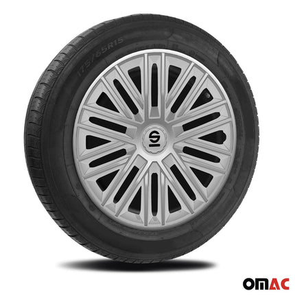 Radkappen Radzierblenden Sparco Bergamo 15" Zoll Abdeckung Set Schwarz Rot 4x