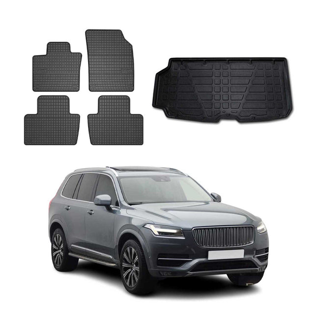 Fußmatten & Kofferraumwanne Set für Volvo XC90 2015-2026 Gummi TPE Schwarz 5x