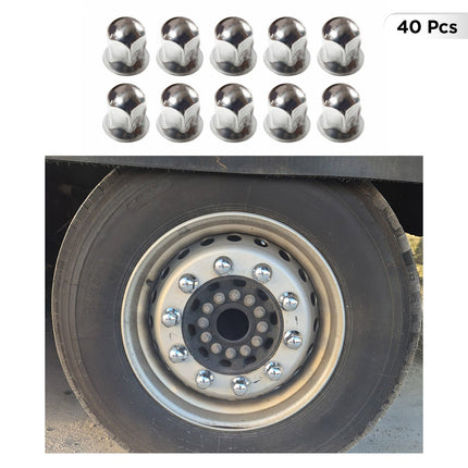 40x Glänzend Chrom Radmutterkappen Schutz Ø32mm für hohe Schrauben / LKW