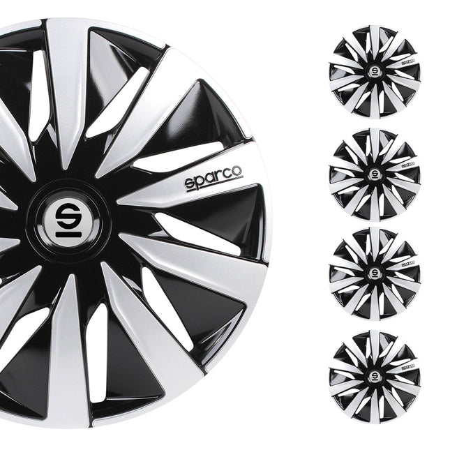 Radkappen Radzierblenden Sparco Lazio 16" Zoll Abdeckung Set Schwarz Silber 4x