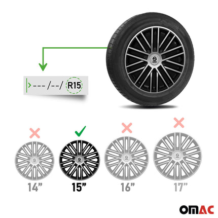 Radkappen Radzierblenden Sparco Bergamo 15" Zoll Abdeckung Set Silber Schwarz 4x