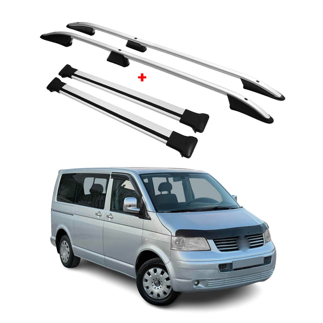 Dachreling + Dachträger für VW T5 T6 Transporter Multivan Kurzer Alu Grau 4x