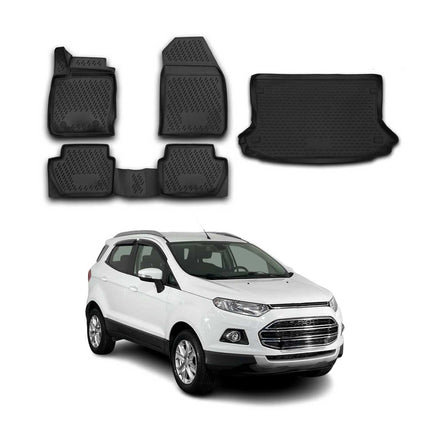 Fußmatten & Kofferraumwanne Set für Ford Ecosport 2014-2017 Gummi TPE Schwarz 5x