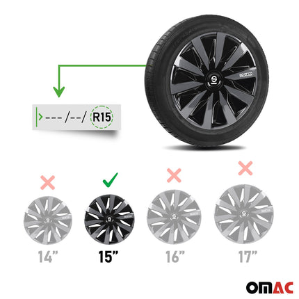 Radkappen Radzierblenden Sparco Lazio 15" Zoll Abdeckung Set Schwarz Grau 4x