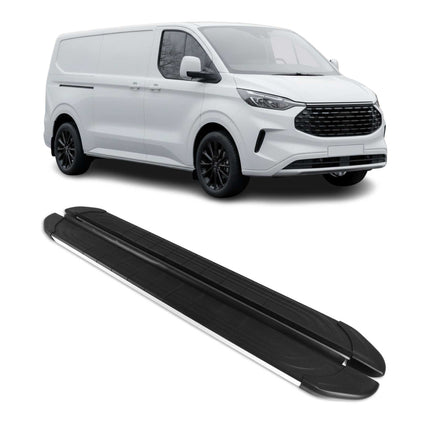 Seitenschweller Trittbretter für Ford Transit Custom 2023-2026 L2 Silber 2 tlg