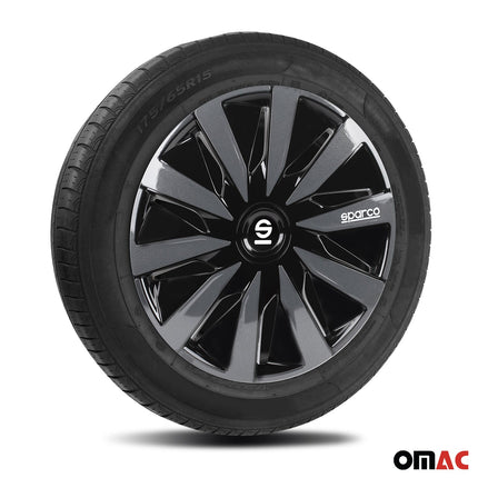 Radkappen Radzierblenden Sparco Lazio 15" Zoll Abdeckung Set Schwarz Grau 4x