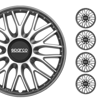 Radkappen Radzierblenden Sparco Roma 15" Zoll Auto Abdeckung Set Silber Grau 4x
