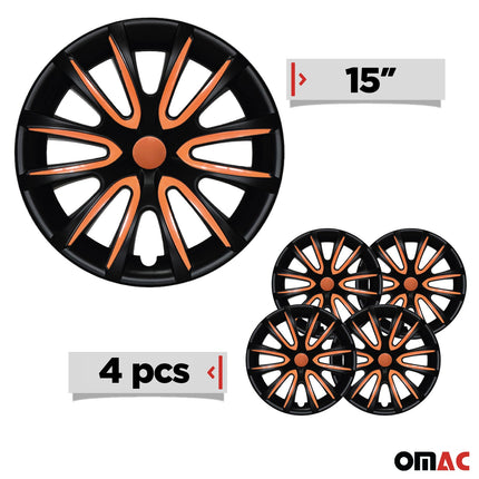 4 Stück Radblenden Radzierblenden Radkappen 15" Zoll Stahlfelgen Schwarz-Orange