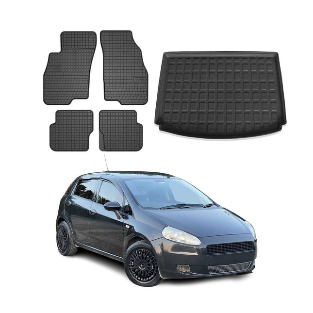 Fußmatten & Kofferraumwanne Set für Fiat Grande Punto 2006-2010 Gummi Schwarz 5x