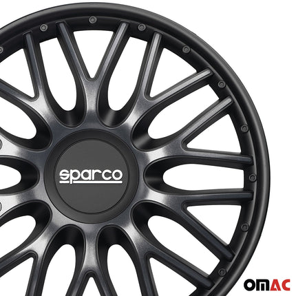 Radkappen Radzierblenden Sparco Roma 15" Zoll Auto Abdeckung Set Grau Schwarz 4x