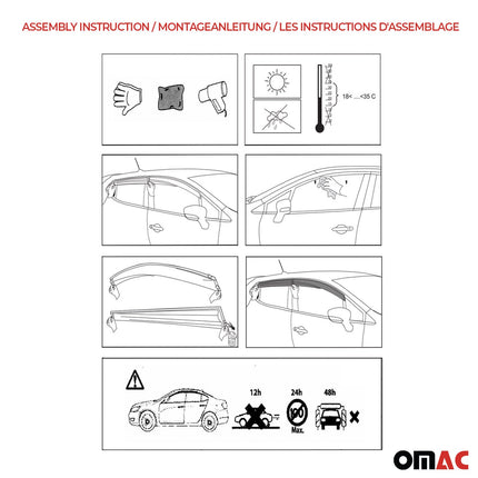4x Windabweiser Regenabweiser für Hyundai Kona 2018-2023 Dunkel Acryl