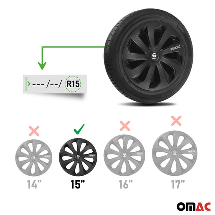 Radkappen Radzierblenden Sparco Sicilia 15" Zoll Abdeckung Schwarz Carbon 4x