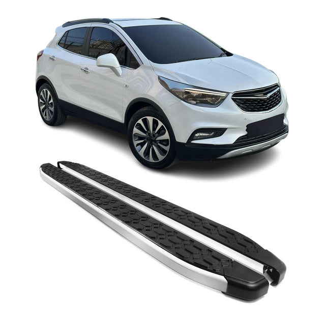 Alu Trittbretter Seitenschweller für Opel Mokka 2012-2019 Schwarz Silber 2tlg