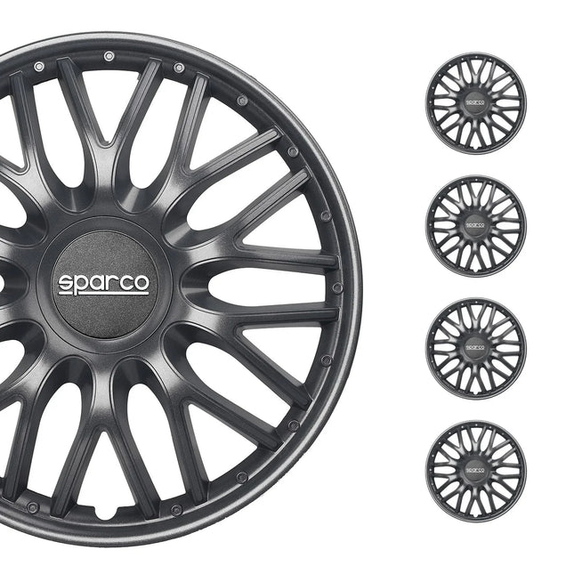 Radkappen Radzierblenden Sparco Roma 15" Zoll Auto Abdeckung Set Grau 4 Stück
