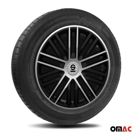 Radkappen Radzierblenden Sparco Bergamo 16" Zoll Abdeckung Set Schwarz Silber 4x