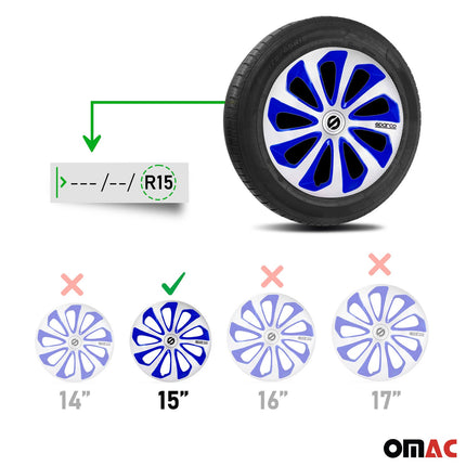 Radkappen Radzierblenden Sparco Sicilia 15" Zoll Abdeckung Silber Blau Carbon 4x