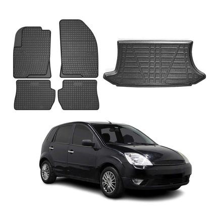 Fußmatten & Kofferraumwanne Set für Ford Fiesta 2001-2008 Schrägheck Gummi 5x