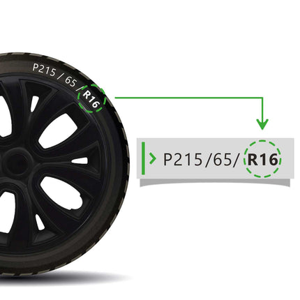 4x Radblenden Radkappen Radzierblenden 16" Zoll Schwarz Glänzend