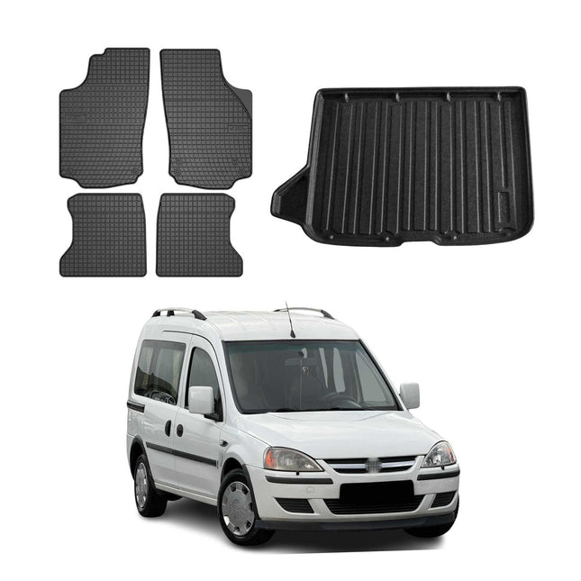 Fußmatten & Kofferraumwanne Set für Opel Combo 2001-2011 Gummi TPE Schwarz 5x