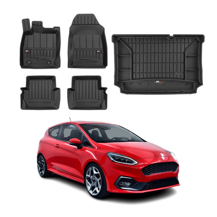 OMAC Fußmatten & Kofferraumwanne Set für Ford Fiesta mk7 2017-2023 Schwarz Gummi