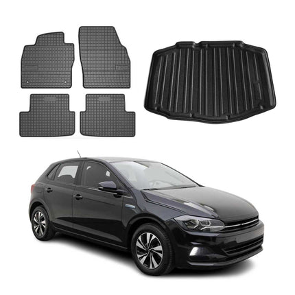 Fußmatten & Kofferraumwanne Set für VW Polo 2017-2026 Schrägheck Gummi TPE 5x
