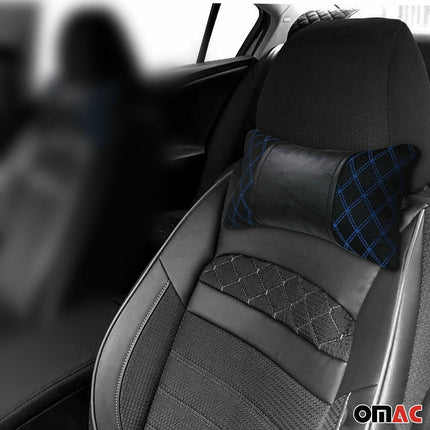 KFZ Auto Kopfstütze Sitzkissen Nackenstütze Textil & Leder Blau Schwarz 8x30 cm
