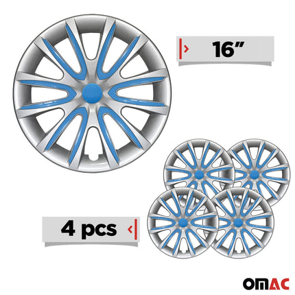 4x Radkappen Radzierblenden Radblenden für 16" Zoll Stahlfelgen Grau Blau