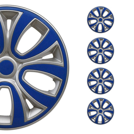 4x Radblenden Radkappen für 14" Zoll Stahlfelgen Silber Dunker Blau