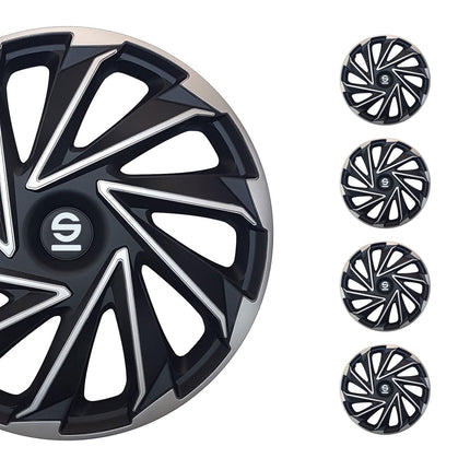 Radkappen Radzierblenden Sparco Varese 14" Zoll Abdeckung Set Silber Schwarz 4x