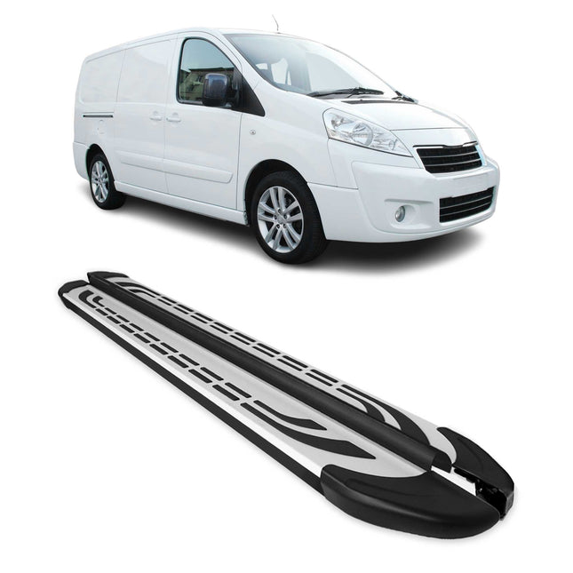 Trittbretter für Peugeot Expert 2007-2016 L2 Langer Alu Schwarz-Silber