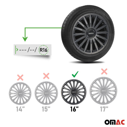 Radkappen Radzierblenden Sparco Treviso 16" Zoll Auto Abdeckung Set Grau 4x