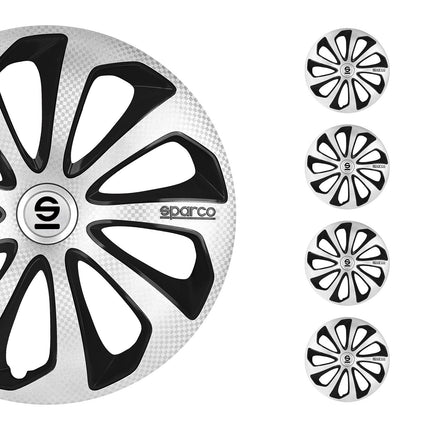 Radkappen Radzierblenden Sparco Sicilia 15" Zoll Auto Silber Carbon Schwarz 4x