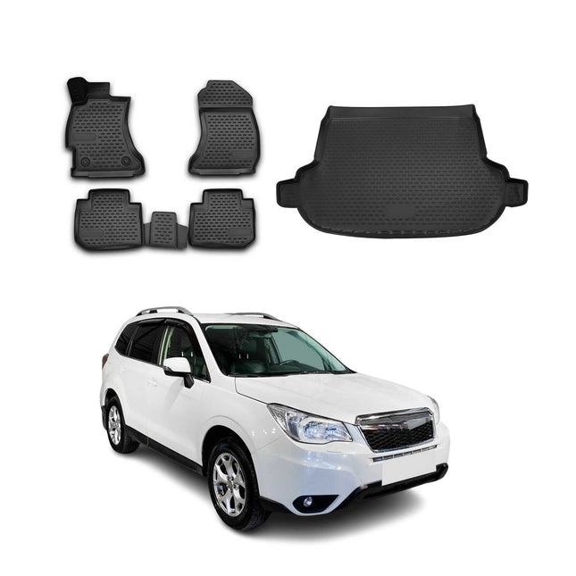 Fußmatten & Kofferraumwanne Set für Subaru Forester IV 2013-2018 TPE Schwarz