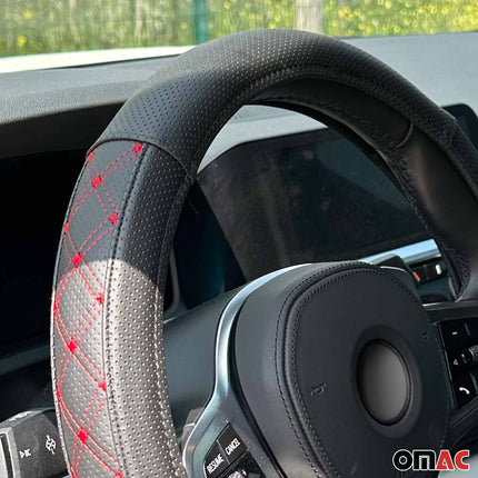 Lenkradbezug Lenkradschoner Lenkrad Abdeckung Schwarz Rot Stiche Ø 38-40 cm