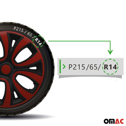 4x Radblenden Radzierblenden Radkappen für 14" Zoll Stahlfelgen Rot Schwarz