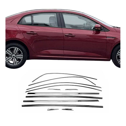 Fensterleisten Zierleisten für Renault Megane Limo 2016-2022 Chrom Dunkel 12x