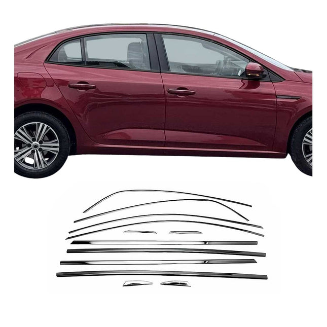 Fensterleisten Zierleisten für Renault Megane Limo 2016-2022 Chrom Dunkel 12x